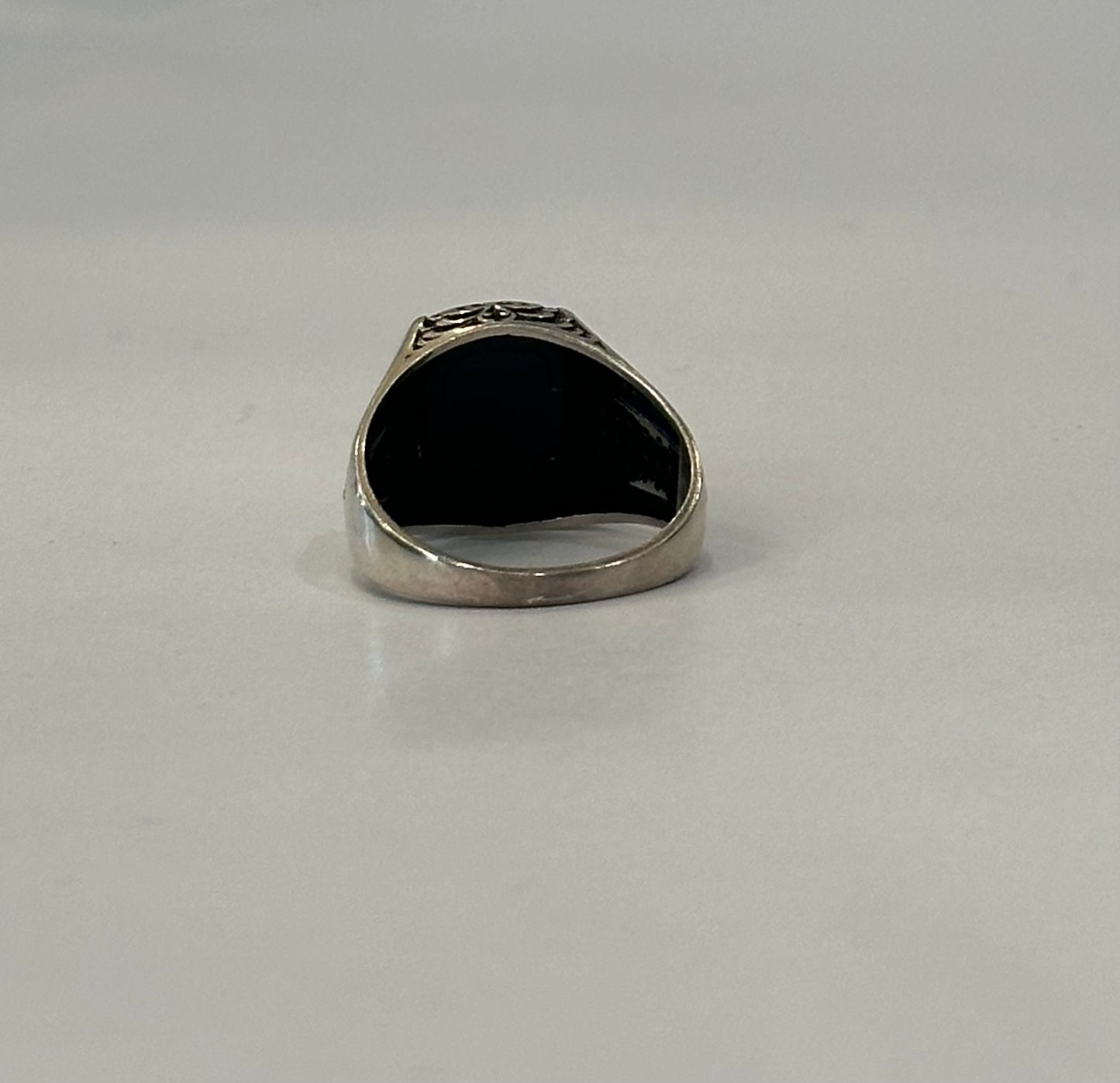 Engraved Silver and Onyx Ring
