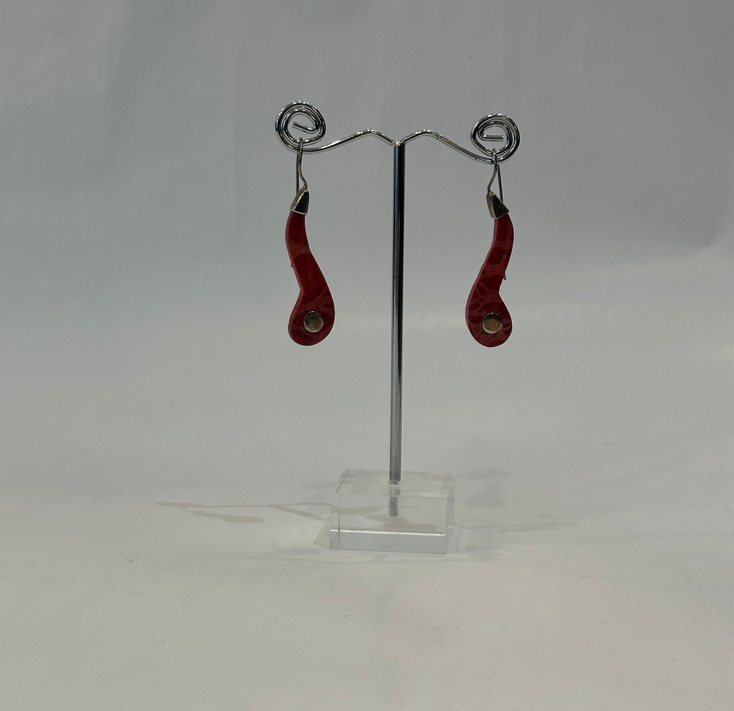Italian Red Coral and Sterling Silver Earrings