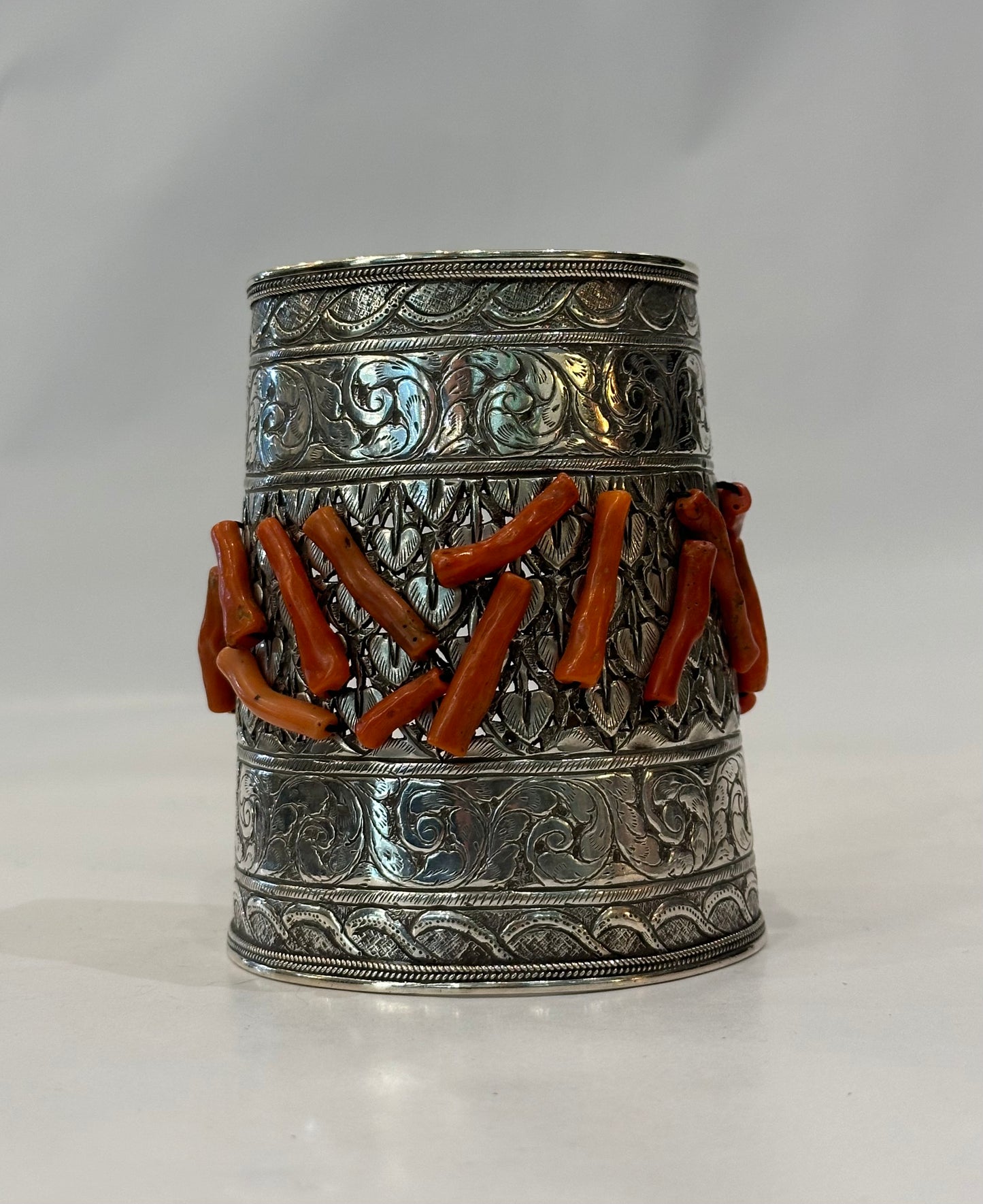 Moroccan silver and Coral cuff bracelet