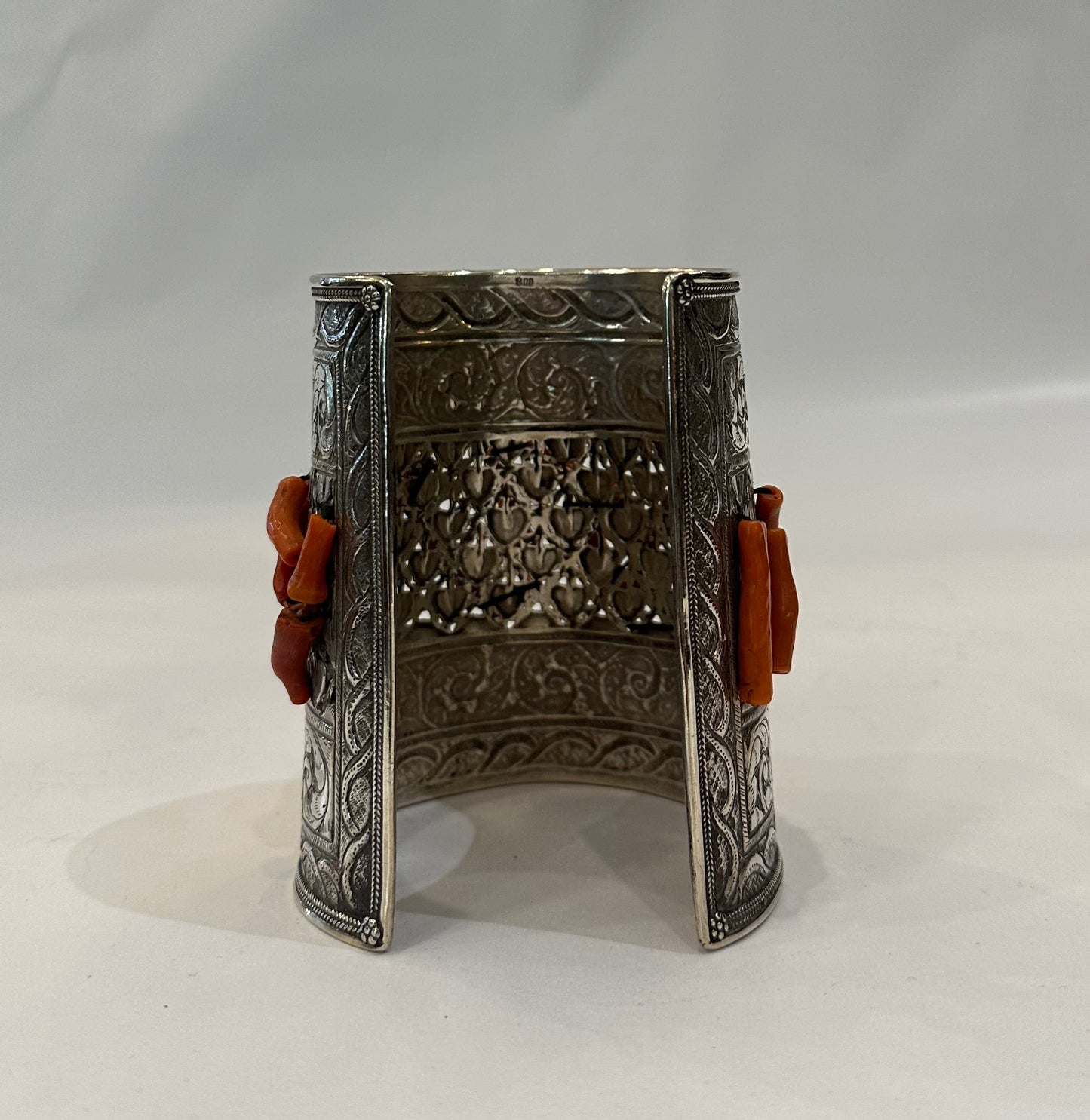 Moroccan silver and Coral cuff bracelet