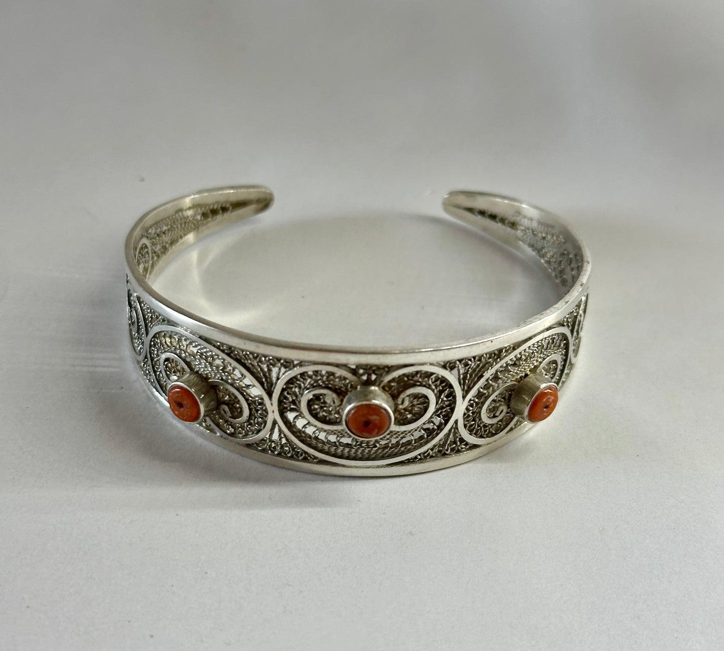 Silver and Coral Cuff Bracelet