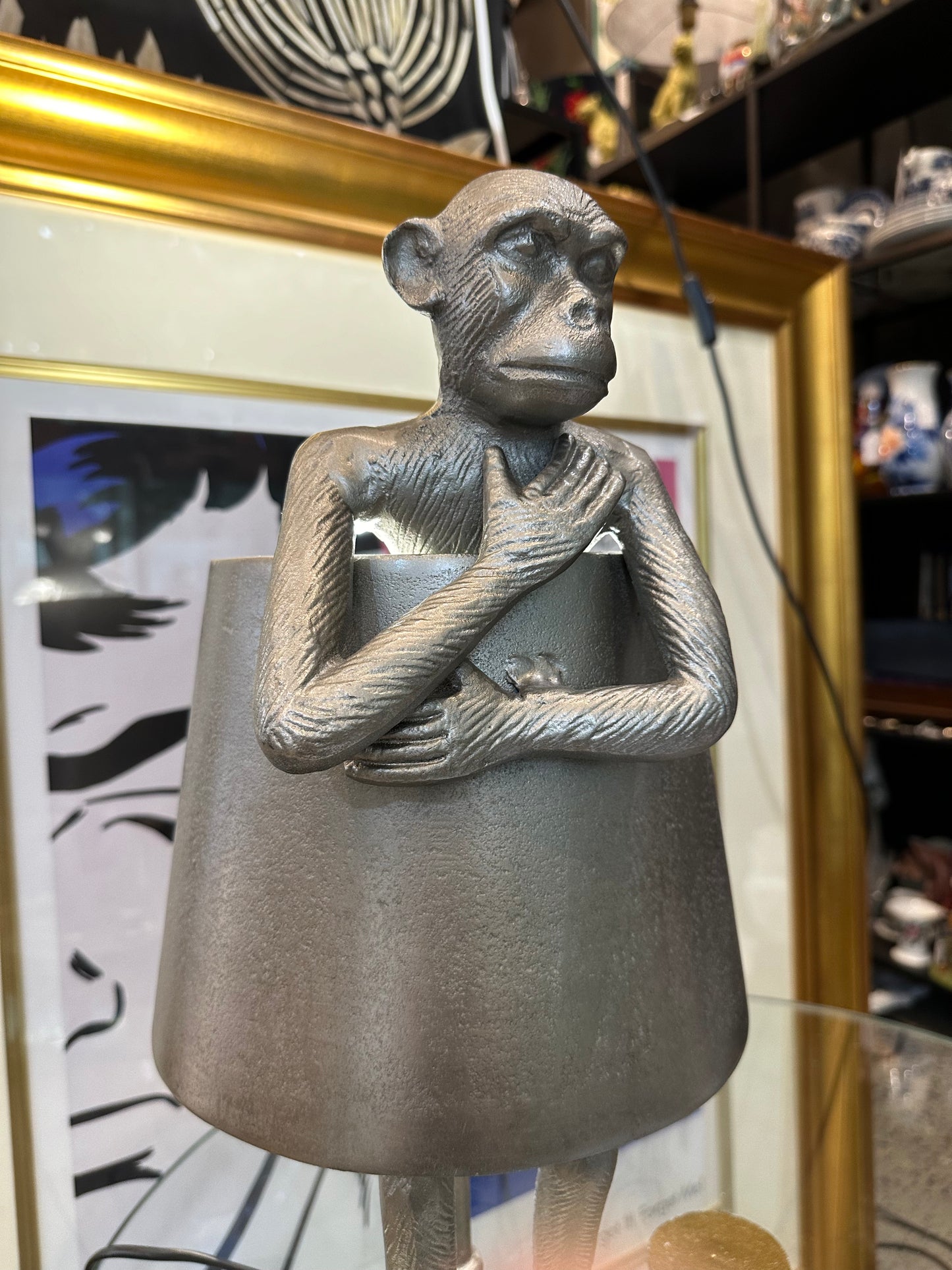 Silver metal Monkey Lamp