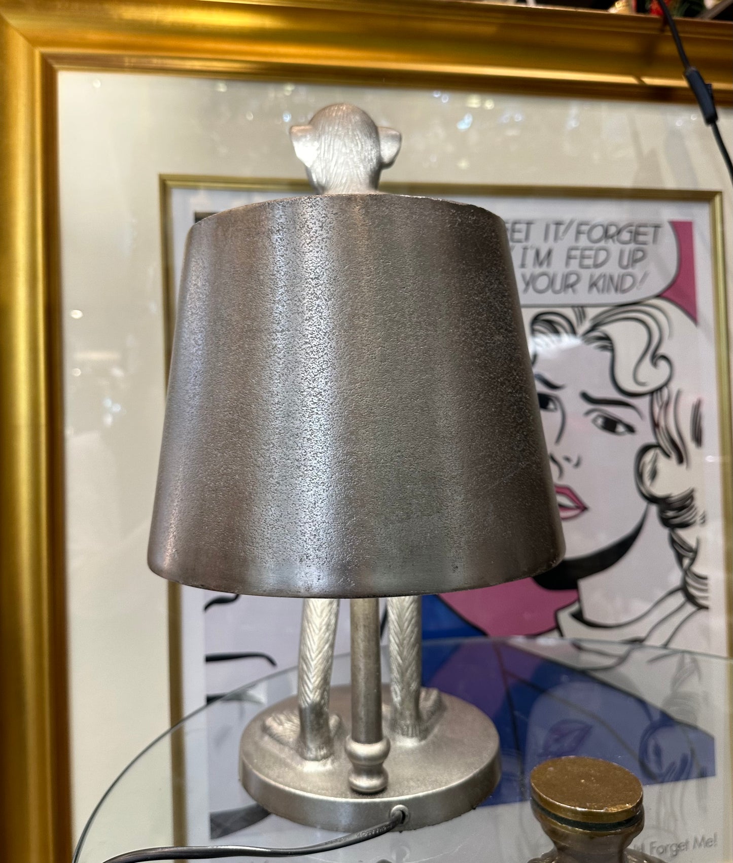 Silver metal Monkey Lamp