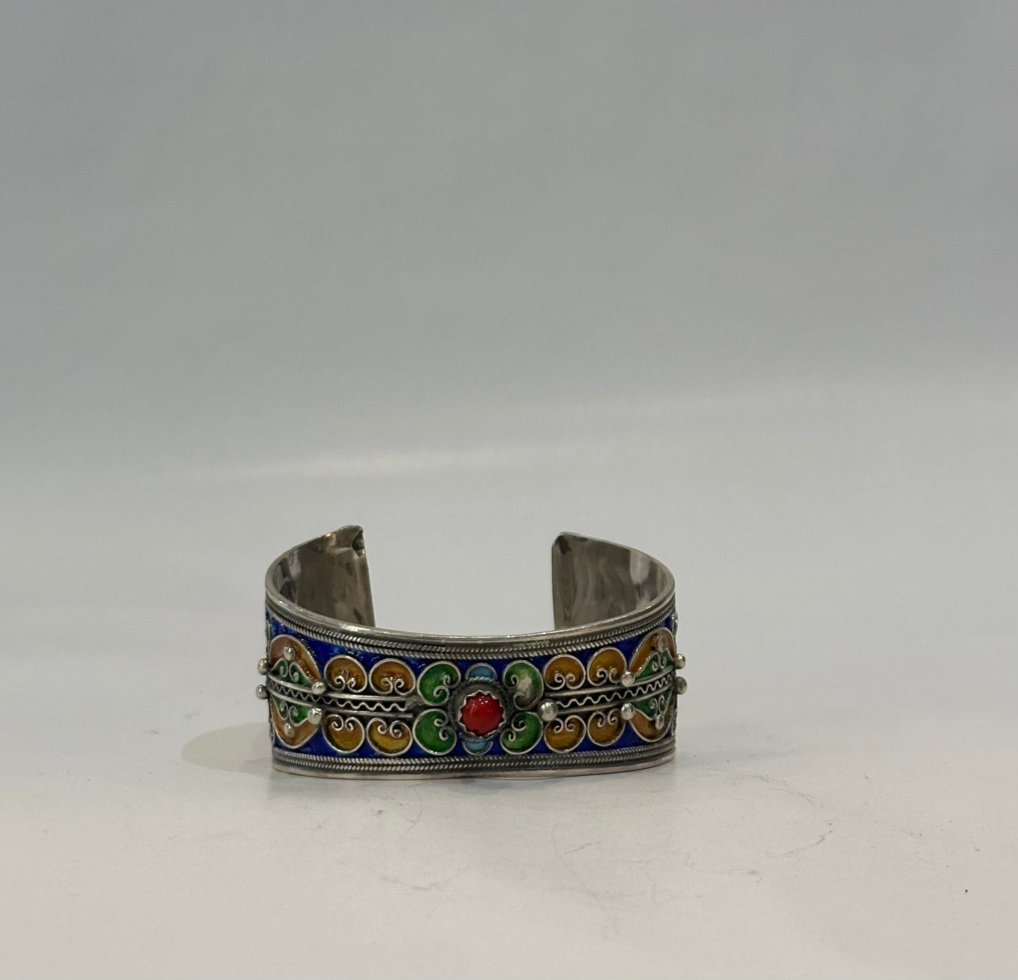 Moroccan Silver and Enamel Cuff Bracelet