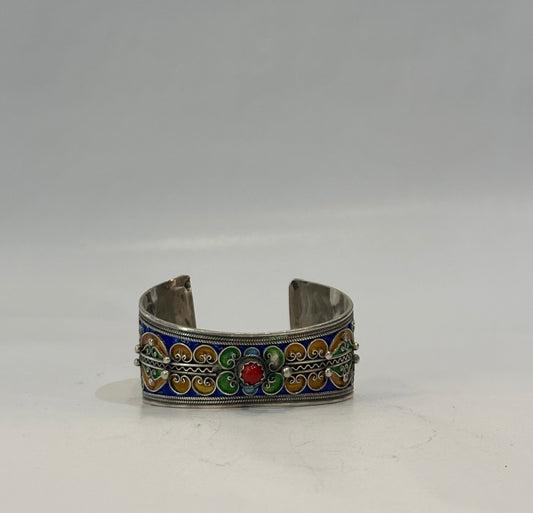 Moroccan Silver and Enamel Cuff Bracelet