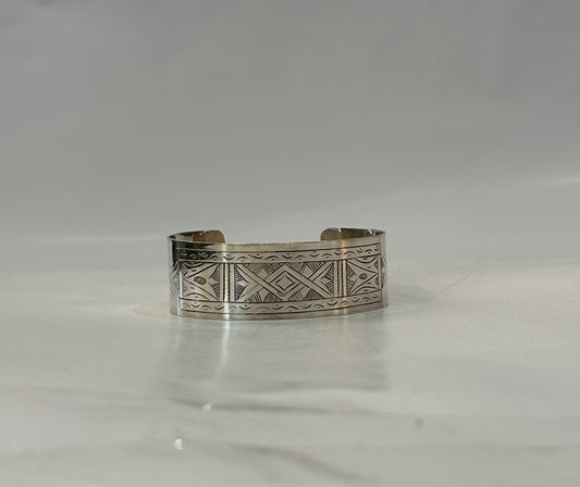 Hand carved Tuareg silver Cuff bracelet.
