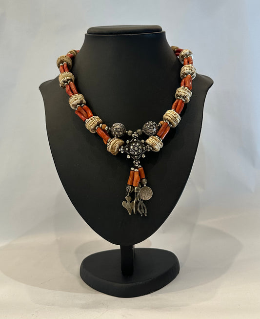 Red Coral and vintage silver Necklace