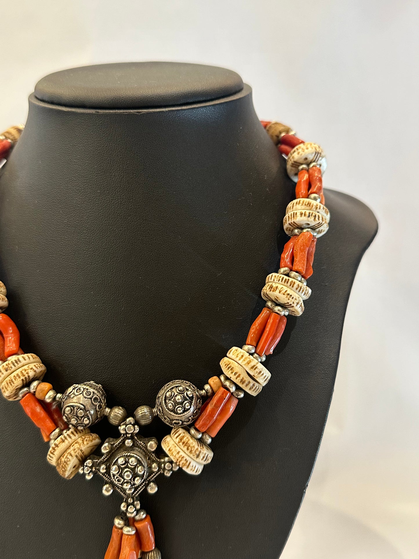 Red Coral and vintage silver Necklace