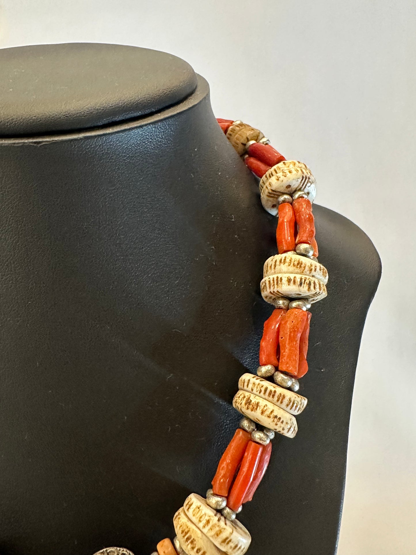 Red Coral and vintage silver Necklace