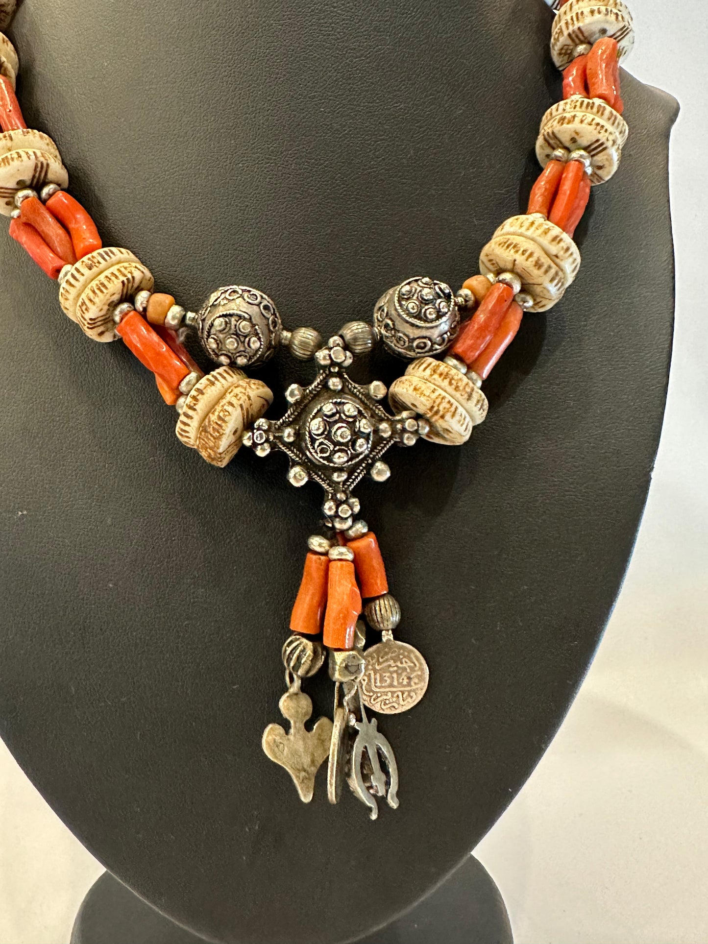 Red Coral and vintage silver Necklace