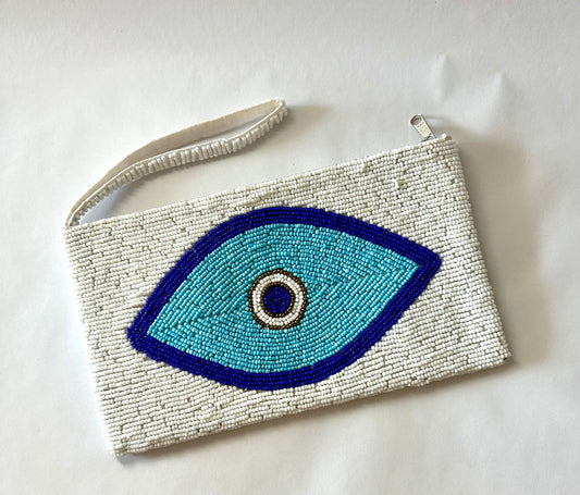 Beaded white "All-Seeing Eye" purse