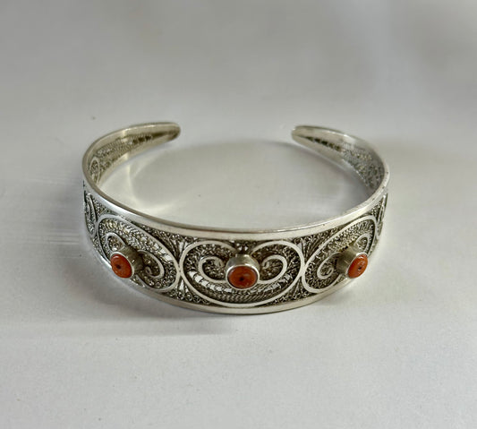 Silver and Coral Cuff Bracelet